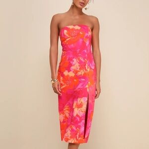 Lulus strapless Floral cutout Midi Dress